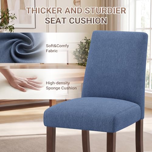 Image of Upholstered Dining Chairs Set of 4, Mid-Century Dining Room Chairs with Wooden Legs, Farmhouse Fabric Parsons Chairs for Small Space Restaurant & Cafe- Blue