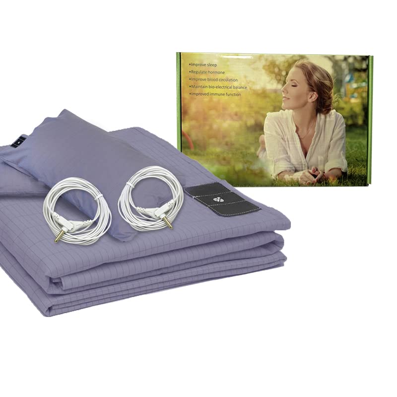 Grounding Sheet Grey Kit with 5% Silver Fiber Organic Cotton,15 Ft Grounding Cord,Bedding Pillowcase Sheet Set, 27 * 52IN