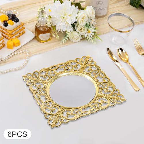 Set de 6 Platos Cargadores Cuadrados Dorados 11.8" miniatura 3