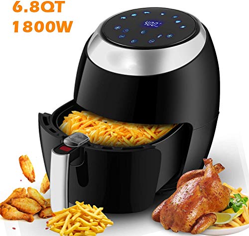 Hopekings Friteuse Électrique Sans Huile 6,5L,1800W avec Écran Tactile Numérique LCD, Friteuse à Air 7 Programmes Prédéfinis, Minuteur et Température Réglable, Noir