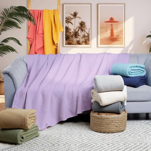 Image of Super Soft & Breathable 100% Microfiber Waffle Blanket - Throw Blanket and Quilt for Bed & Sofa Double(90x100) Size - Soft Lilac