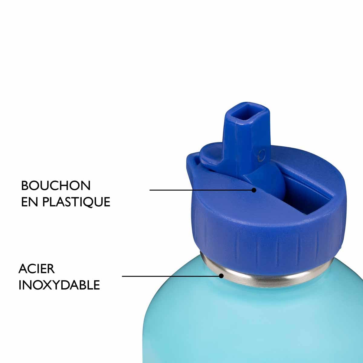DRAEGER PARIS 1886 - Gourde Enfant Acier Inoxydable 300ml - Facile à Nettoyer - Bleu avec Message Glou Glou Glou - Écologique, Durable et Réutilisable - École & Sports - Taille Compacte 17x6,5 cm