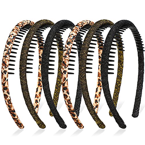 6 Pieces Teeth Comb Headbands with Teeth Comb for Women Girls Bohemia Tooth Hair Comb Hairbands Satin Non-slip Hairbands Hair Accessories for Women Hair (Vintage Pattern)