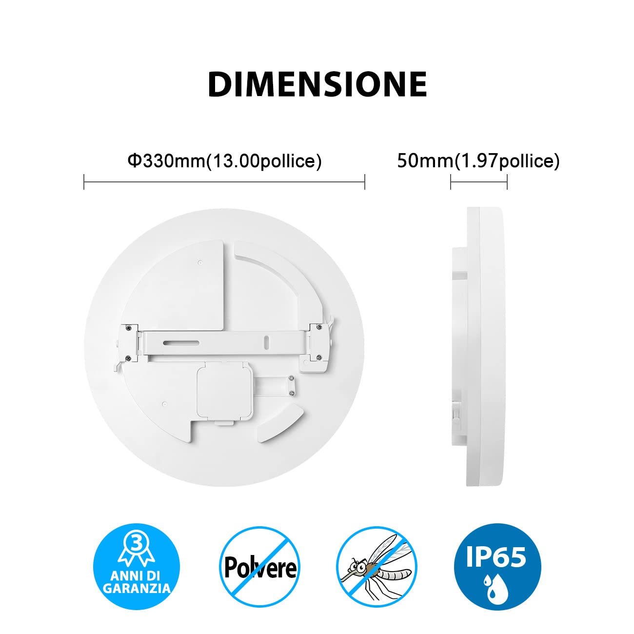 LVWIT Plafoniera LED 24W 2400LM IP65 Impermeabile,Lampada LED Soffitto 4000K Luce Bianca Neutra Tonda Piatta Ideale per Cucina,Camera da Letto,Balcone,Corridoio,Bagno,Soggiorno,Ø330mm*50mm