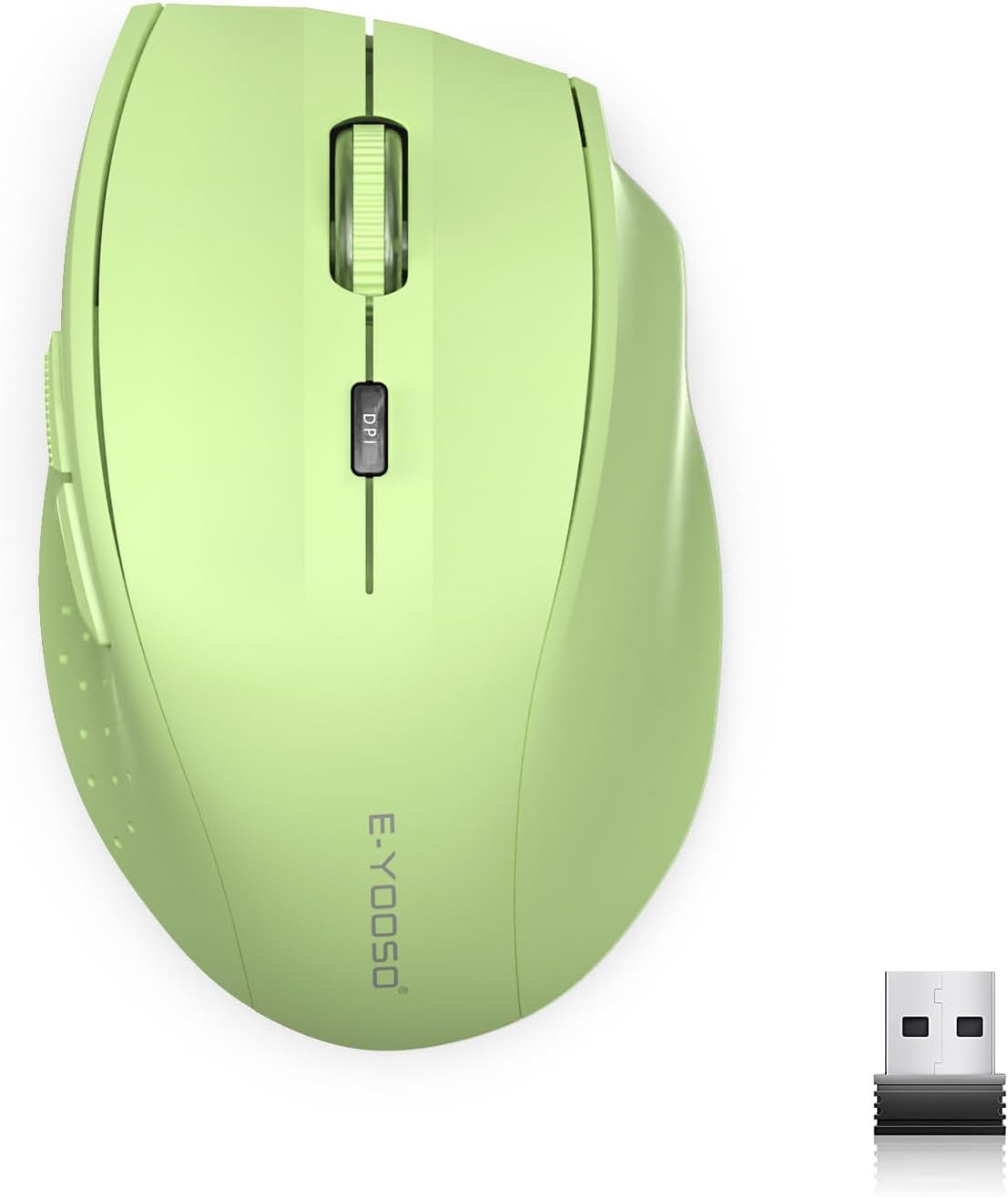 E-Yooso trådløs mus til bærbar computer, bærbar optisk computermus, 6 knapper, trådløs 2,4 GHz med USB-modtager, 5-niveau 4800 dpi, 18 måneders batterilevetid, til pc Chromebook Windows Mac (lysegrøn)