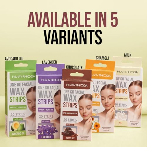 Image of Hilary Rhoda One Go Facial Wax Strips | Ready-To-Use Facial Wax Strips | Face, Cheek, Upper Lip & Chin Facial Wax | Painless Hair Removal | With 2 Finish Wipes | 20 Strips (Milk - Shade 05)