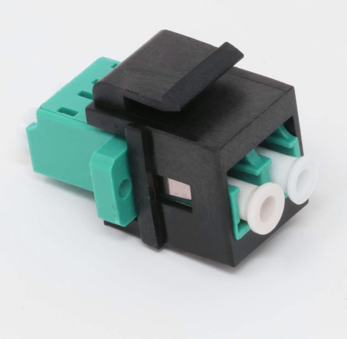 LC Duplex Fiber Optic Adapter Keystone Jack Insert Coupler, Singlemode/Multimode Compatible, Snap-in for Wall Plates & Patch Panels, Fiber Connectors (Black LC OM3)(Pack of 10)