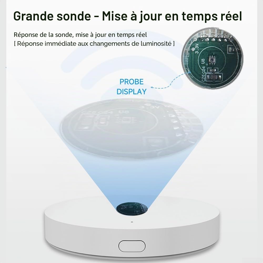 SPORTARC Capteur de lumière, capteur de luminance pour maisons intelligentes, compatible TUYA WiFi/ZigBee, ajustement automatique des niveaux de lumière, blanc, 1 unité