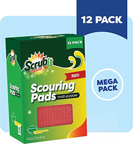 Image of SCRUBIT Multi-Purpose Dish Scrub Sponge, Non Scratch Scouring Pads, Cleaning Sponges for pots, Dishes & Non-Stick Cookware - Pot Scrubber Sponges for Kitchen & Bathroom - 12 Pack Dish Sponge (Red)