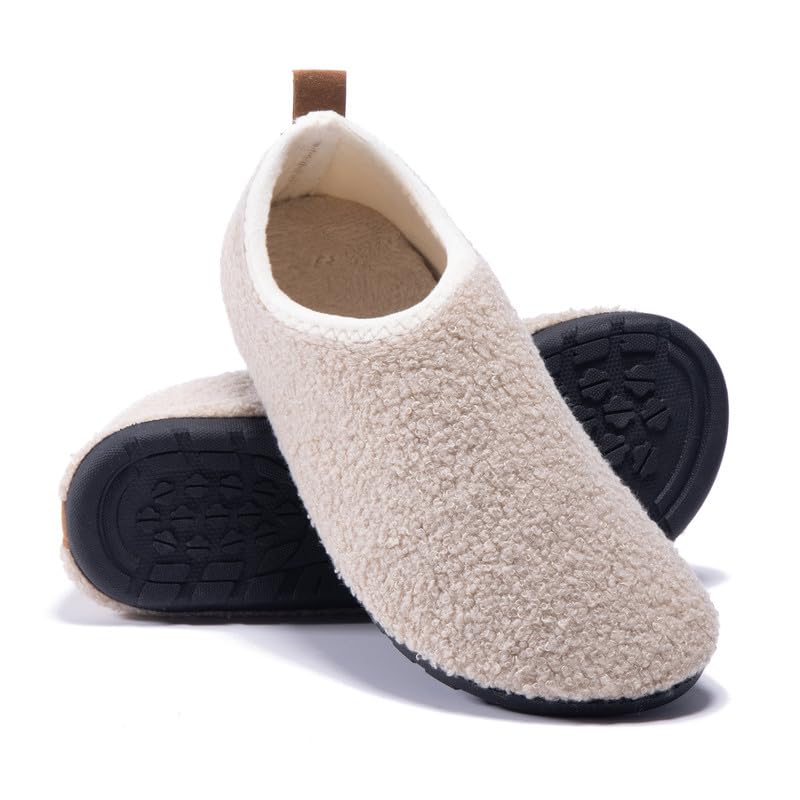QUEQUETREE Pantuflas de casa para mujeres y hombres, zapatos ligeros con suela de goma antideslizante para interiores y exteriores, Beige, 9-10 Women/7.5-8.5 Men