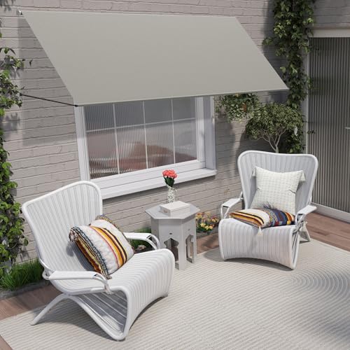 Aufun Markise Fallarmmarkise Sonnenschutz Einziehbar, Sonnenmarkise Fenstermarkise Balkonmarkise mit Kordel und Aluminium Stützstange für...