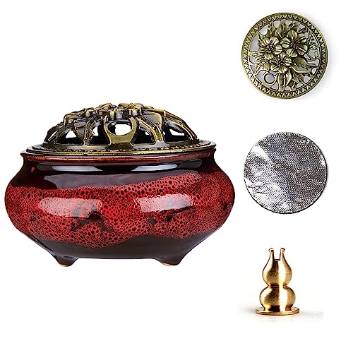 Mistho Ceramic Incense Burner With Copper Lid With Metal Incense Holder For Sandalwood Incense, Palo Santo, Sage Cone And Frankincense(Red) #TOP4