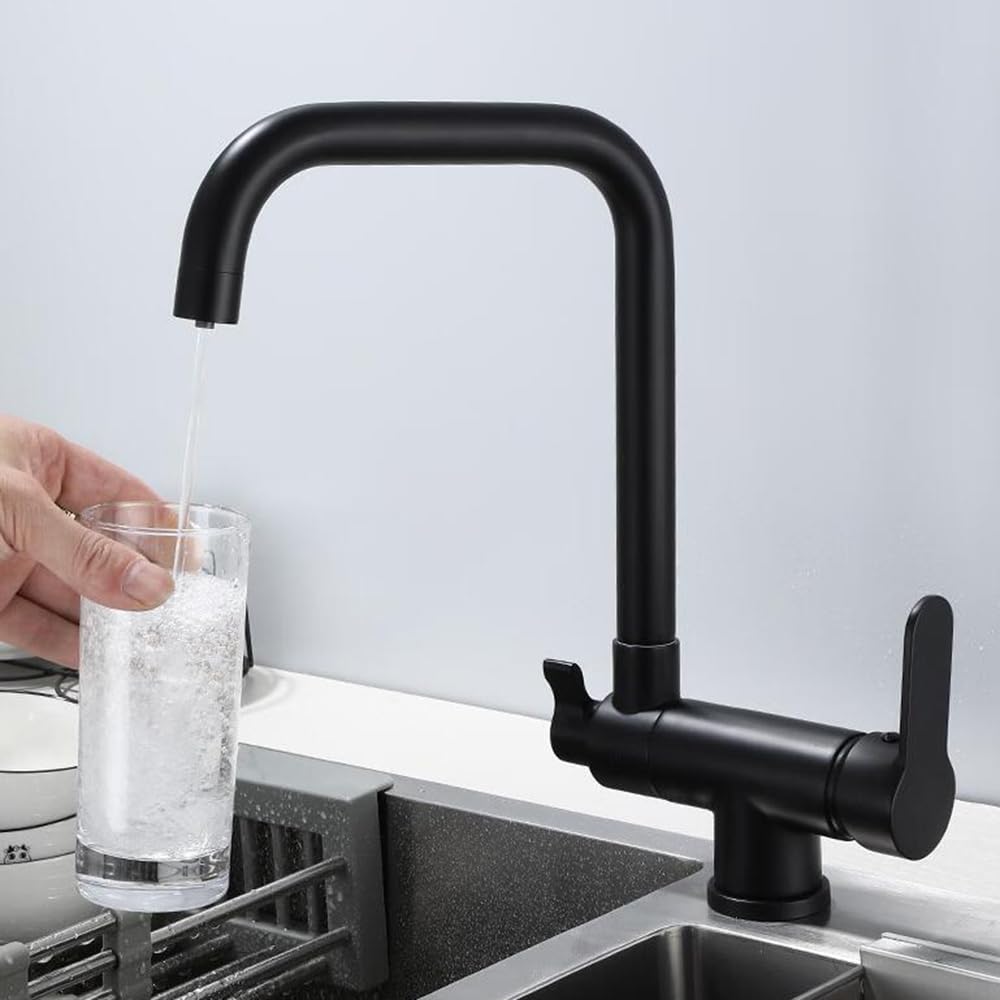 Grifo Cocina 3 Vías Ósmosis Abatible Giratorio 360° 2 Asas Latón Negro