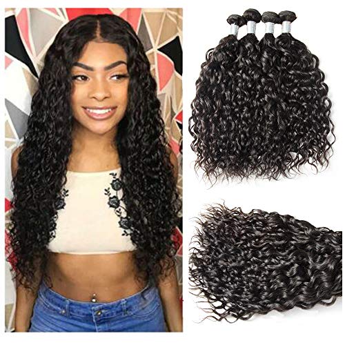XYHair 7A Grade Brazilian Virgin water wave Human Hair 4 Bundles Braiding Hair Unprocessed Human Hair Weave Extensions Natural Color (14161820)