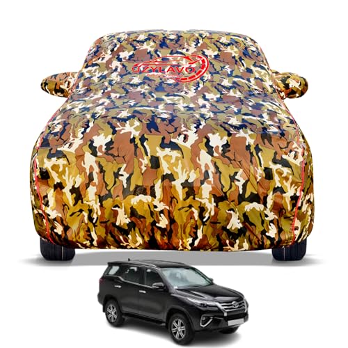 Image of Premium Car Cover for Toyota Fortuner (2017-2020) Models | 100% Waterproof, UV & Dust Protection | Mirror & Antenna Pocket | Triple Stitched, Soft Inner Lining, Belt & Buckle (Jungle Print)
