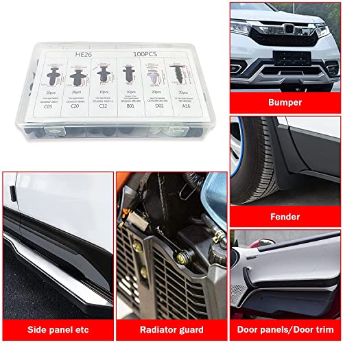 100 Pcs Bumper Clips Car Clips Plastic Rivets Fasteners Push Retainer Kit with Sizes Auto Push Pin Rivets Set with Fastener Remover.