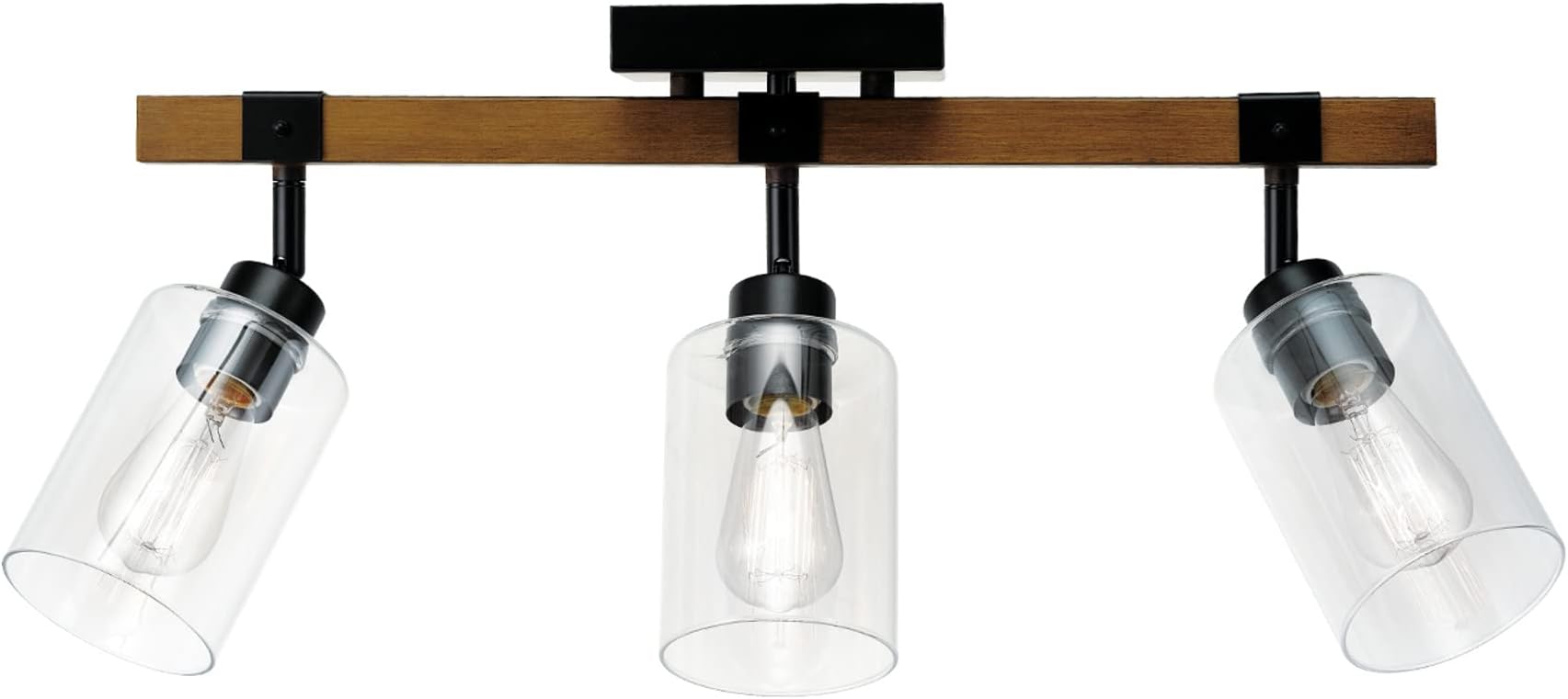 GLOBE Electric 57502 3-Light Track Lighting, Wood Toned, Matte Black Accents, Clear Glass Shades, Pivoting Heads, Modern Farmhouse, Ceiling Light for Kitchen Island and Dining Room Table