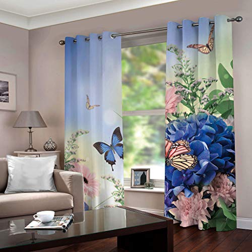 Rideaux occultants bleu et fleurs élégantes pour sublimer la décoration du salon - 3