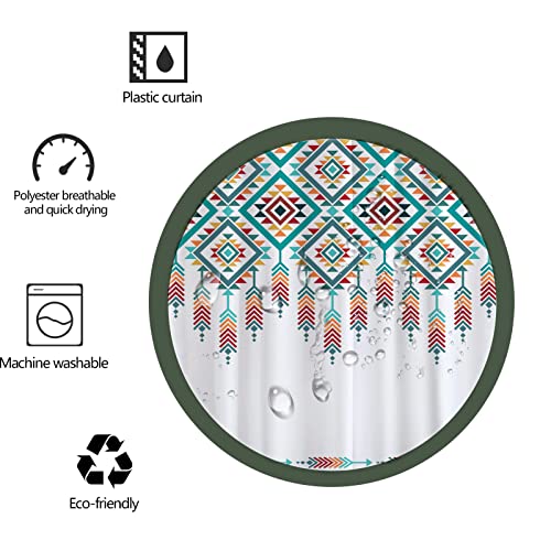 Decoreagy Boho Aztec Shower Curtain Set,Southwestern Native American Bathroom Shower Curtains ,Retro Ethnic Navajo Tribal Waterproof Fabric Stall Bath Curtain With 12 Hooks 72X72In #TOP7