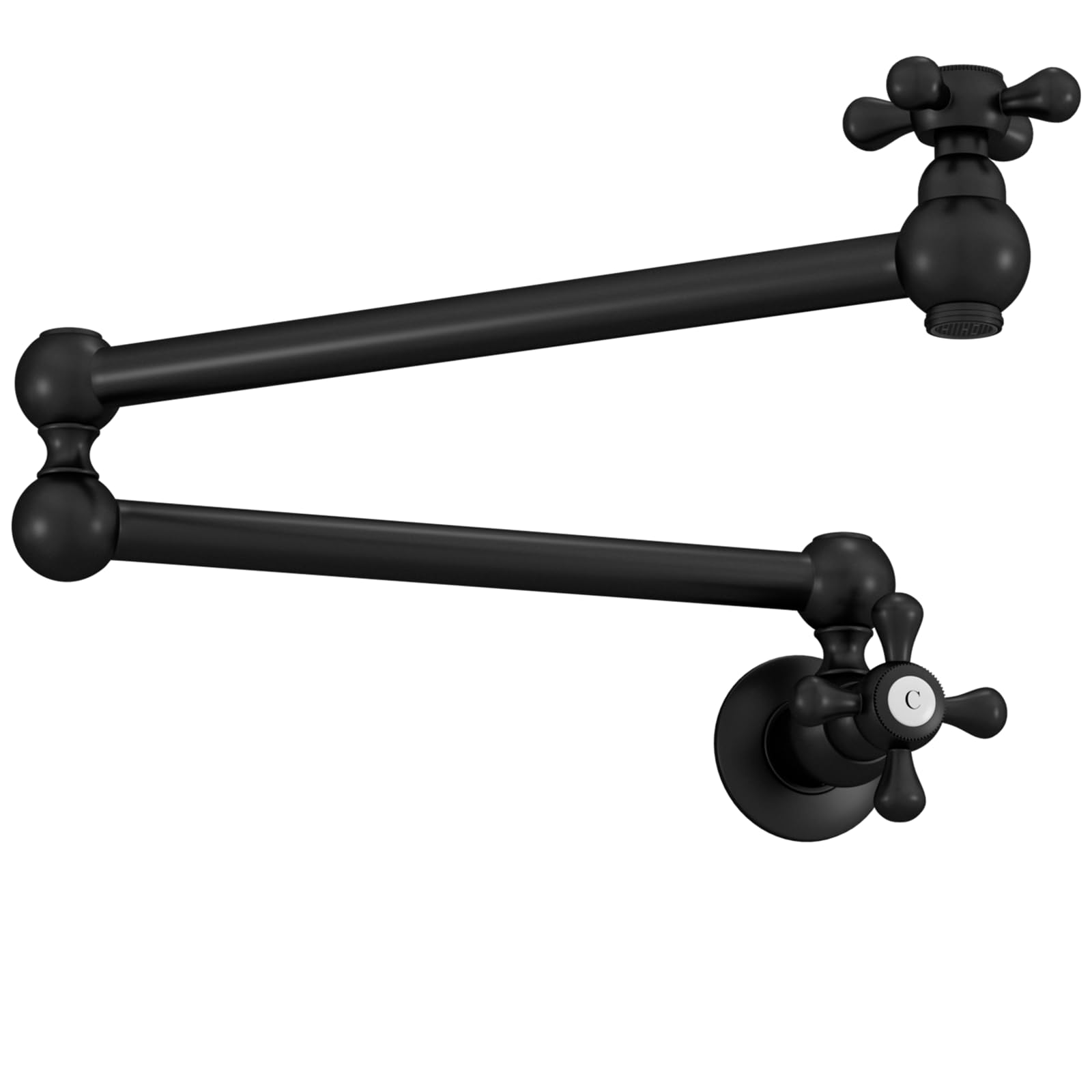 Kitchen Faucet, Single Hole Mount Pot Filler Faucet with Folding Stretchable Double Joint Swing Arm, Matte Black