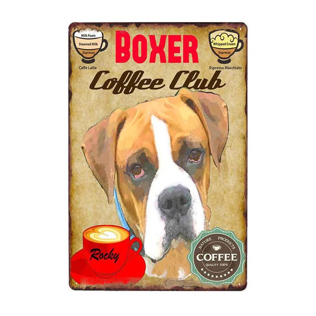 Juego de 4 placas de café para perros, de metal, vintage, de estaño, para café, bar, póster de pared, pub, pintura artística, 20 x 30 cm