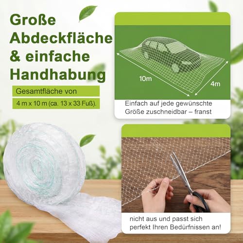 GWHOLE Vogelschutznetz engmaschig Laubschutznetz 10 x 4 m für Balkon Garten