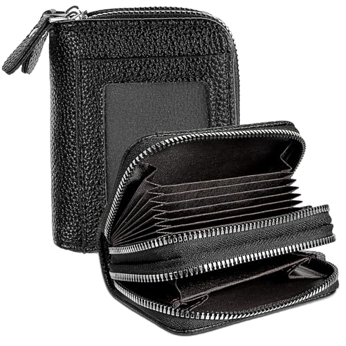 Credit Card Holder Wallet for Women, Leather RFID Blocking Credit Card Holder Wallet with 12 Card Slots Cash Zipper Coin pouch with ID Window Minimalist Purse