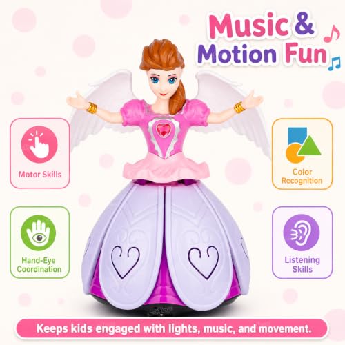 Image of Zest 4 Toyz Musical Toys for Kids Dancing Princess Doll Playset 360 Degree Rotating Light & Sound Toy with Bump and Go Action for 1 Year Old Baby Boys & Girls - (Purple Angle Doll)
