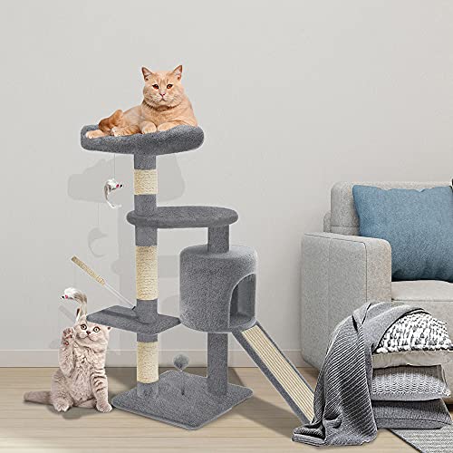 Miniatura 2 de Vounot Árbol Rascador Para Gatos Con Plataformas Y Refugios, 112cm, Gris