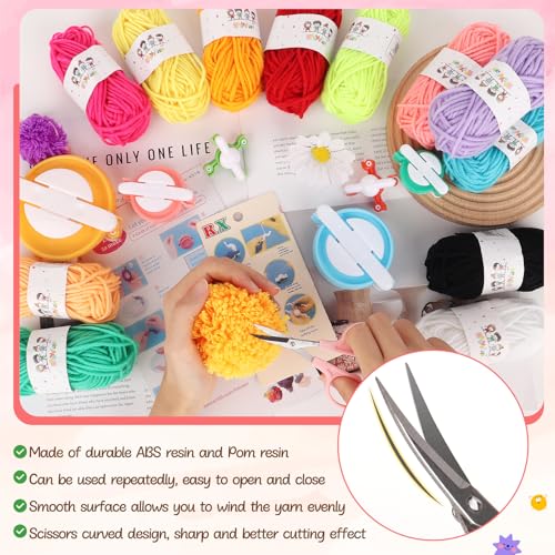 Aeelike Pom Pom Maker Kit, 19 Pack with 6 Sizes (2cm, 2.5cm, 3.8cm, 4.8cm, 6.8cm, 8.8cm), 12 Colours Yarn, Scissors - Image 4