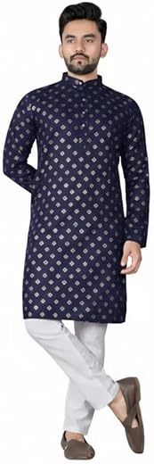 Conch Fashion Men’s Traditional White Printed Kurta Pajama | Classic Ethnic Wear with Mandarin Collar for Festive &amp; Weddin...