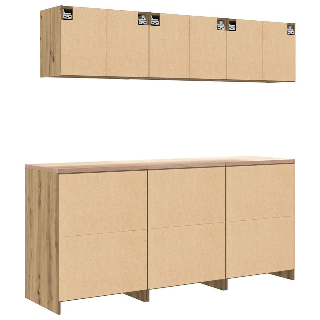 Générique Armoires Garage 6 pcs chêne Artisanal Bois d'ingénierie,Entreprise & Industrie,Stockage Industriel,Armoires industrielles,3328349