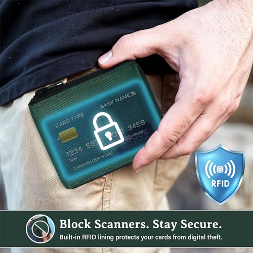 Image of ROGUE WALLET Interior Genuine Leather Wallets for Men - RFID Blocking Robust Outer Nylon Wallets - Full Cash Slot and Expandable Coin Pouch - Gift for Men (Green)