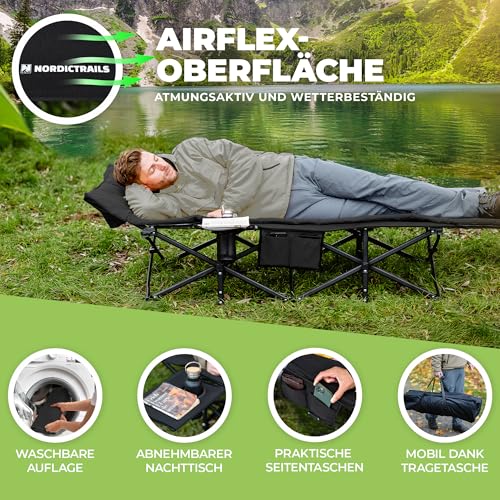 𝐍𝐎𝐑𝐃𝐈𝐂𝐓𝐑𝐀𝐈𝐋𝐒 Feldbett Campingbett klappbar XXL gemütliche Campingliege Faltbar & leicht für Outdoor Gästebett, Liege, Klappbett, Angelliege, Camping Karpfenliege mit superweicher Matratze