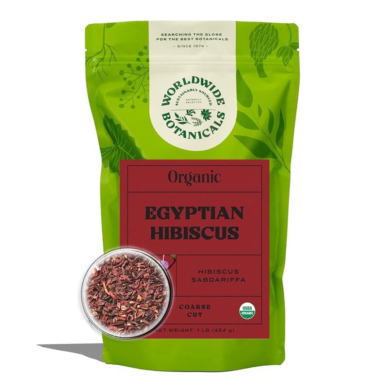 Worldwide Botanicals Organic Hibiscus Tea – 8 oz, Loose Leaf, Cut and Sifted – 100% Egyptian Hibiscus sabdariffa AKA Karkade, Roselle, Sorrel, Zobo, Flor de Jamaica