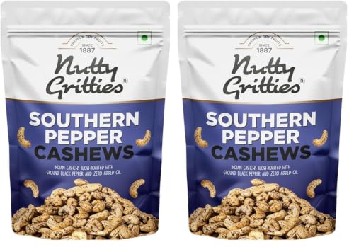 Image of Nutty Gritties Premium Jumbo Size Southern Pepper Cashew Nuts 200g, Natural Flavoured Whole Cashew | W240 | Zero Breakage | Resealable Pouch (Pack of 2)