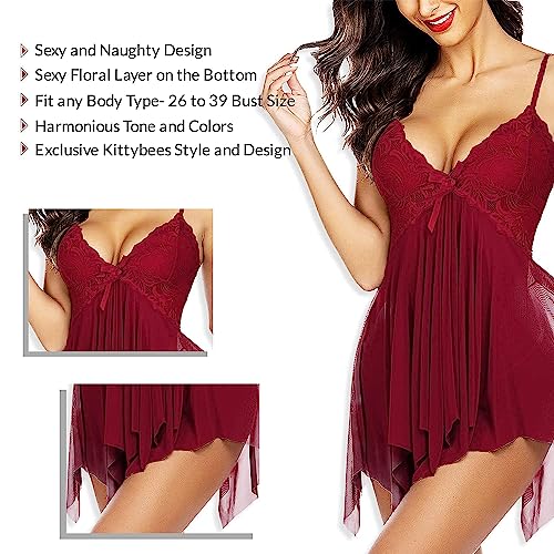 Image of Nightwear for Girls - Babydoll Lingerie for Women - Lace Sleepwear Dress - Honeymoon Nightwear