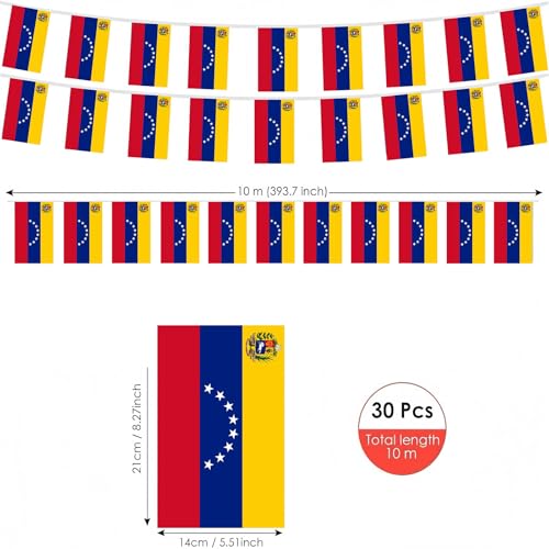 Image of AhfuLife 30 Pcs Venezuela String Flags for Independence Day Decorations, Small Venezuelan Flag Bunting Banner - Double Sided for National Day Festival Party Decorations (5.5x8.3 Inch-33 Ft)