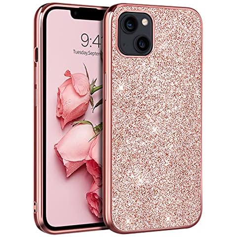 YINLAI iPhone 13 Case iPhone 13 Phone Case Glitter Shiny Sparkly Slim Shockproof Hybrid Covers Drop Protection Girly Women Phone Case for iPhone 13 6.1 inch,Rose Gold/Pink Cover