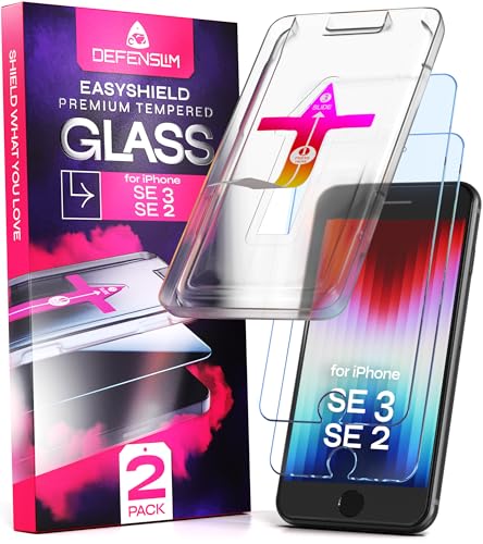 Image of Defenslim Screen Protector for iPhone SE 3 / SE 2 (2Pack), Easy Auto-Align Install Kit, 4.7 inch Tempered Glass, 9H Hardness, Ultra HD Clear, Case Friendly, EasyShield