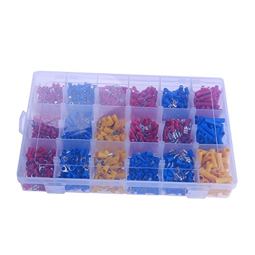 Davitu 1200Pcs Assorted Insulated Spade Cable Connector Crimp Electrical Wire Terminal Set Kit Red Blue Yellow