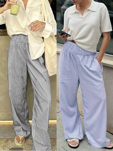 ANRABESS High-Waisted Striped Rayon Palazzo Pants — view 6