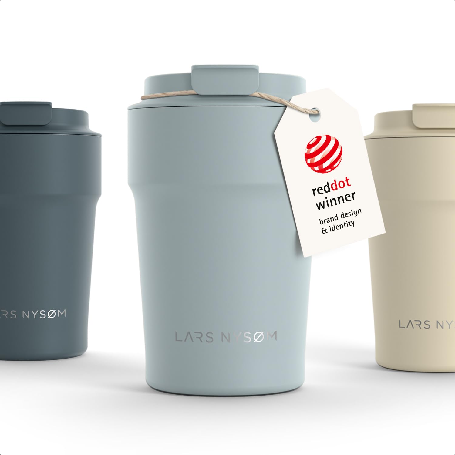 LARS NYSØM Thermo Coffee Mug-to-go 13oz | Travel Mug 0.38 L with Insulation | Silicone Grip Base | Leak Proof Stainless Steel Tumbler for Coffee and Tea on the Go (Sky Blue - Powder, 380ml)
