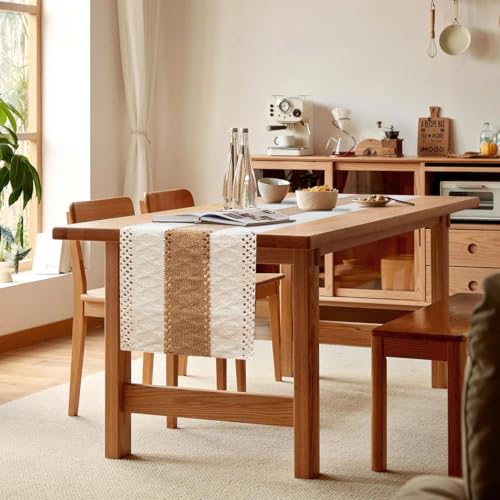 Image of FEXIA Boho Table Runner for Home Coffee Decor 90 Inches Long Farmhouse Rustic Table Runner Macrame Burlap Centerpieces for Tables Decoration for Kitchen Bedroom Decor Bridal Shower (12x90 Inches)