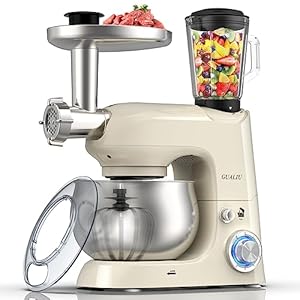 7-IN-1 Stand Mixer, 6+P Speeds Kitchen Electric Mixer, 5.3QT Stainless Steel Bowl Mixer With Dough Hook, Whisk, Beater, Meat Grinder, Blender, Multifunctional Household Kitchen Mixer