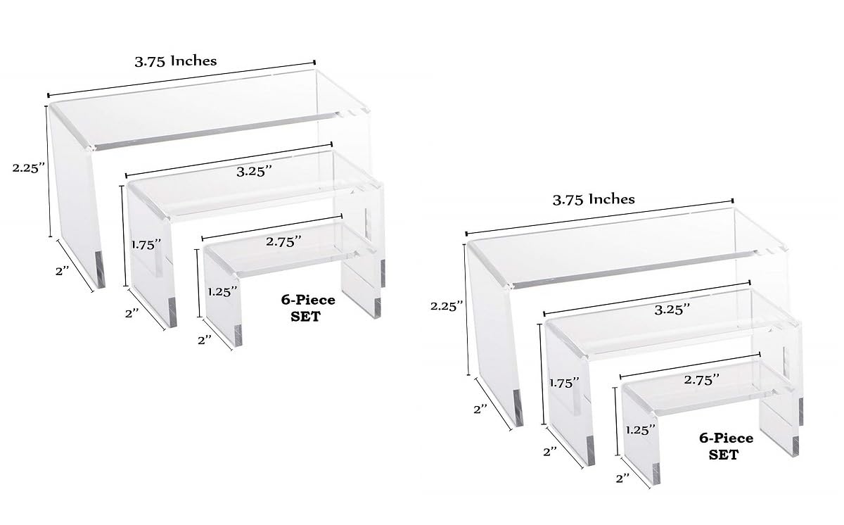 RJ Displays 9 Piece Set - Clear Acrylic Display Risers, Acrylic Clear Riser Set with Micro Fiber polishing Cloth
