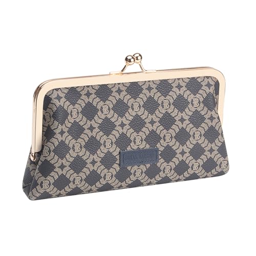 Image of Royal Bagger RFID Kiss Lock Wallet, Solid Color Multi-card Slots Card Holder, Genuine Cow Leather Clutch Purses for Women 1468 (Deep Blue (5468))