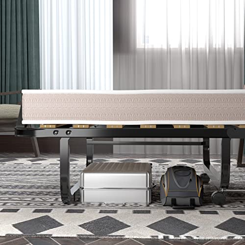 GIANTEX Opklapbed, logeerbed, 90 x 200 cm, opklapbaar eenpersoonsbed met matras van terugstelschuim, reisbed voor volwassenen met 4 wielen, inklapbaar bed, metalen frame, tot 130 kg belastbaar - Afbeelding 8