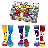 United Oddsocks The Stress Heads Gift Box – 6 Sulking Odd Socks for Men – UK 6–11, EUR 39–46, US 7–12 – Funny Monster-Themed Mix & Match Socks – Colourful Gift for Birthdays, Father