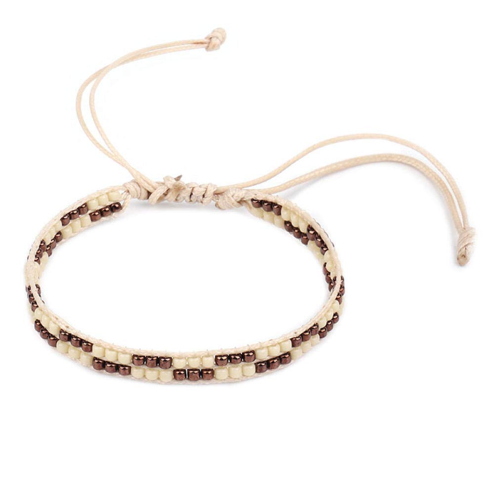 Pulsera Tejida con Cuentas para Mujeres, Pulsera Tejida de con Cuentas Beige Hecha a Mano Pulsera de Doble Capa Bohemia Brazalete de Ropa Personalizada Accesorios de Ropa Personalizados Joyas
